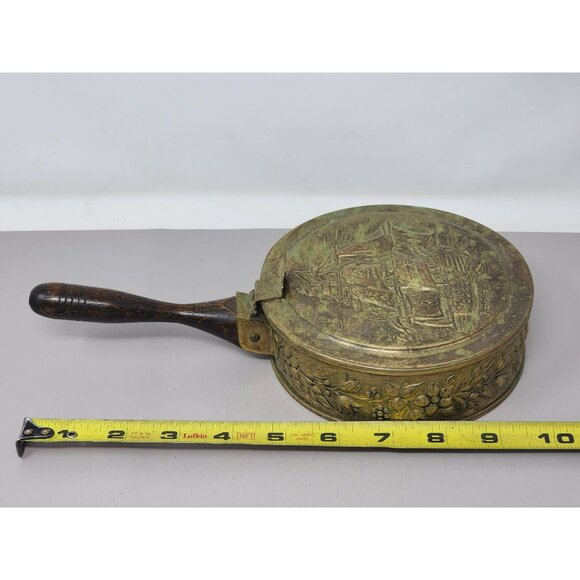Vintage Brass & Wood Ship Design Silent Butler/Bed Warming Pan With Handle - Picture 14 of 15